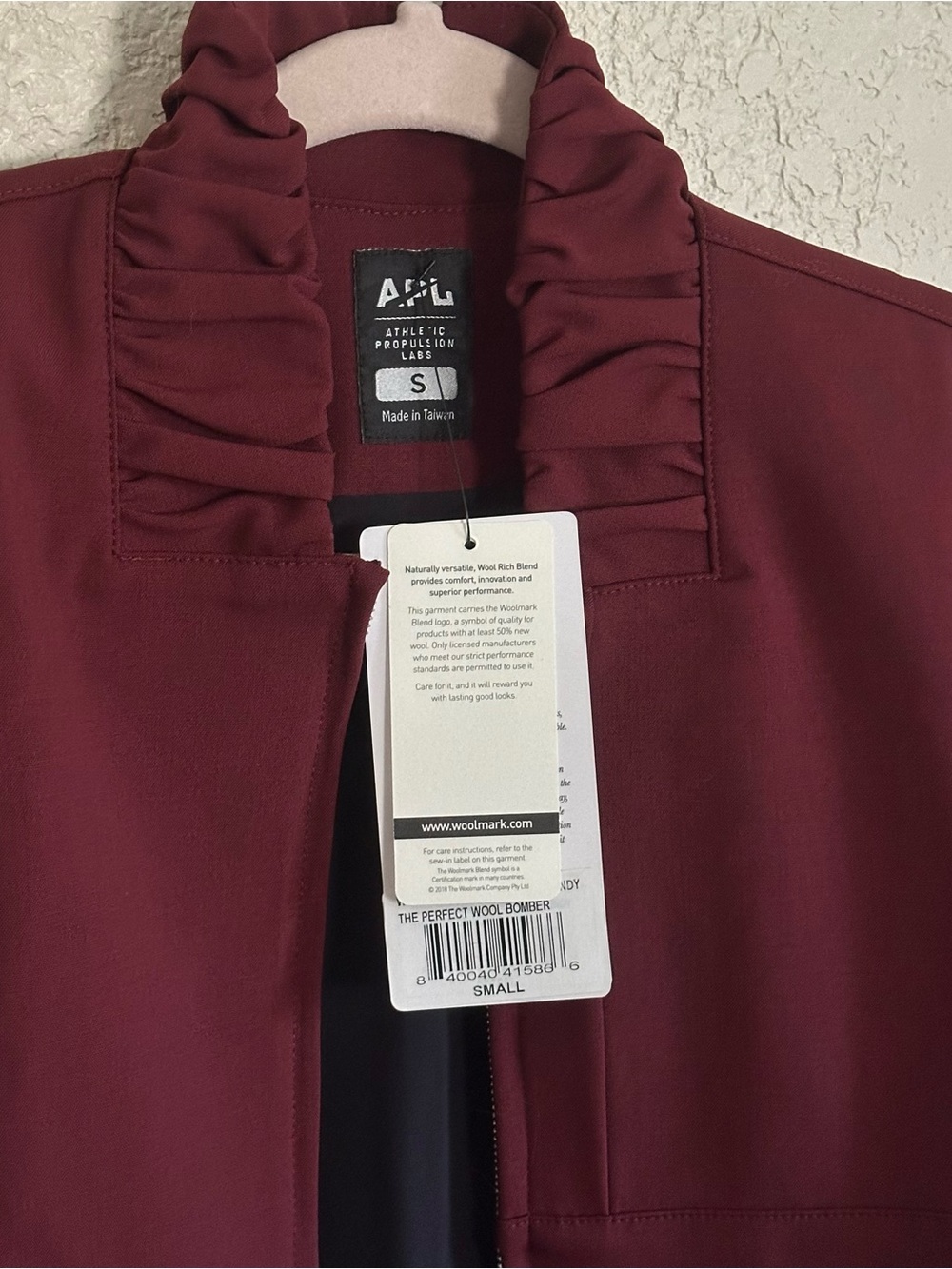 APL Women's Burgundy Ruffled Collar Bomber Jacket - Picture 3 of 8